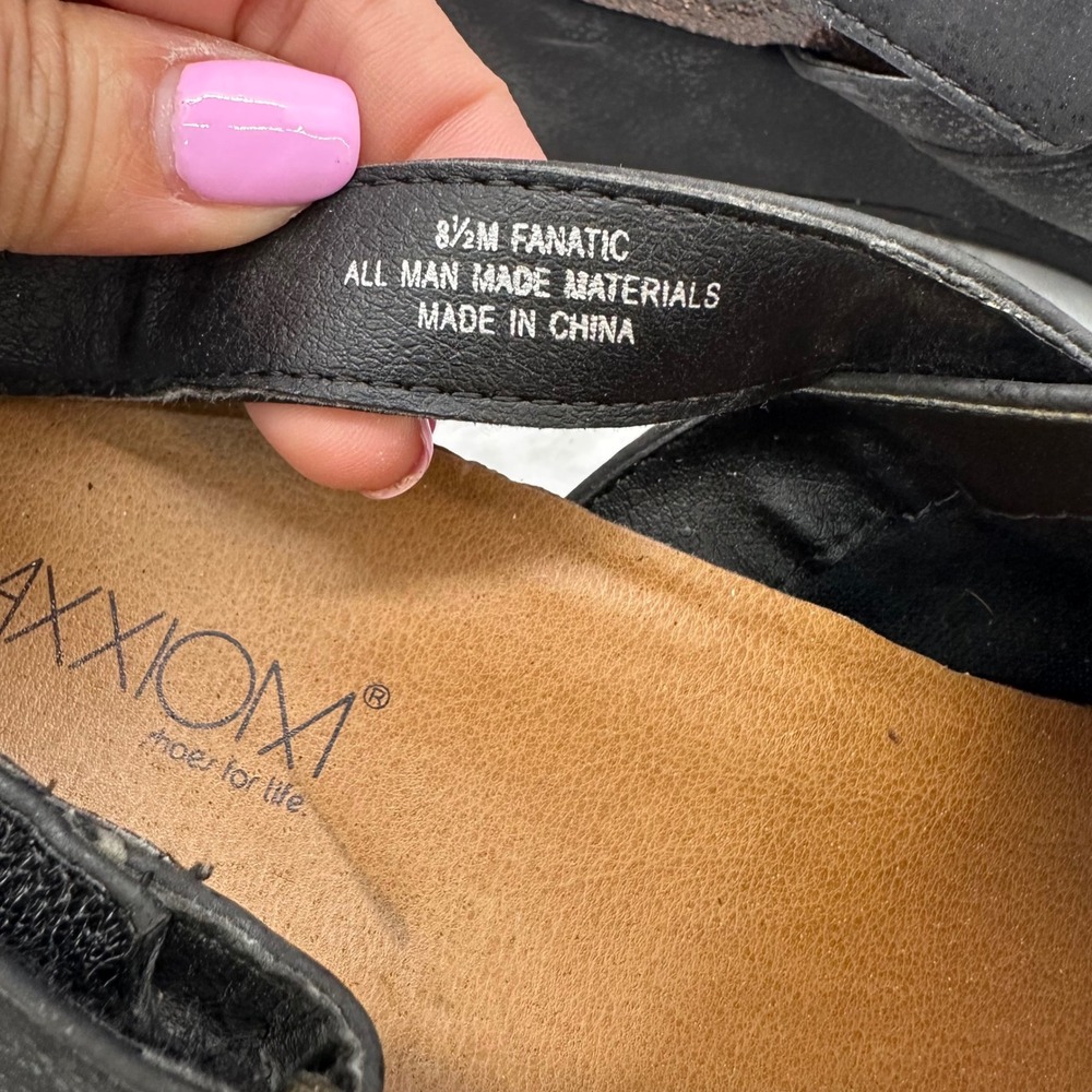 Axxiom Fanatic Wedge Clogs Women 8.5 Black Good Slingback Sandals Brass Hardware - Picture 4 of 6